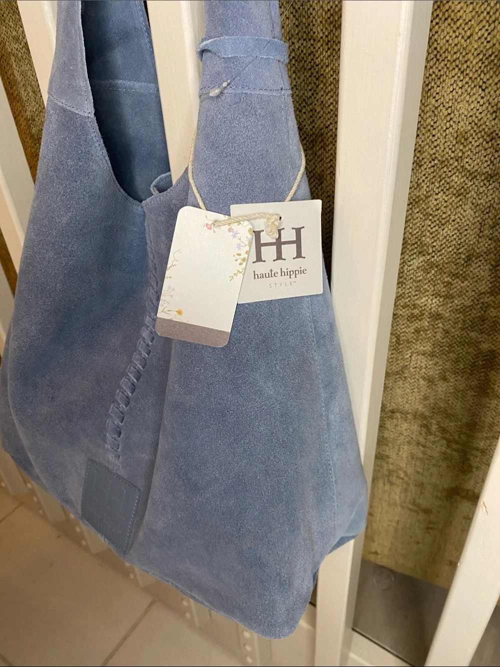NWT! Haute Hippie Genuine Powder Blue Suede Slouchy Hobo W/ Detachable Small Bag